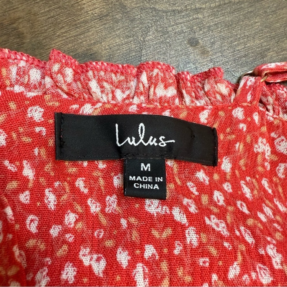 Lulu's Red Orange Calico Print Tiered Ruffled Sundress with Spaghetti Straps - Picture 6 of 8